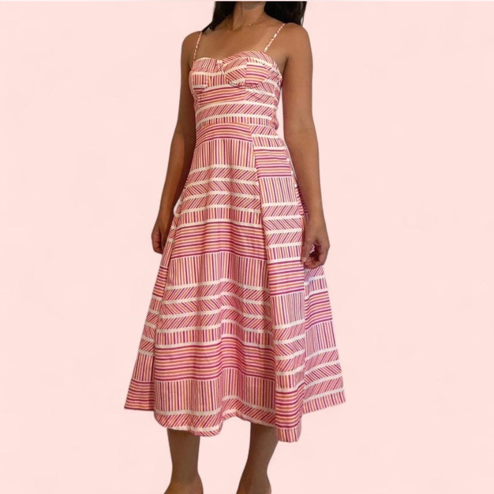 Aqua Pink and White Striped Bustier Midi Dress